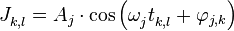J_{k,l}^{{}}=A_j \cdot \cos \left( \omega _{j}^{{}}t_{k,l}^{{}} + \varphi _{j,k} \right)